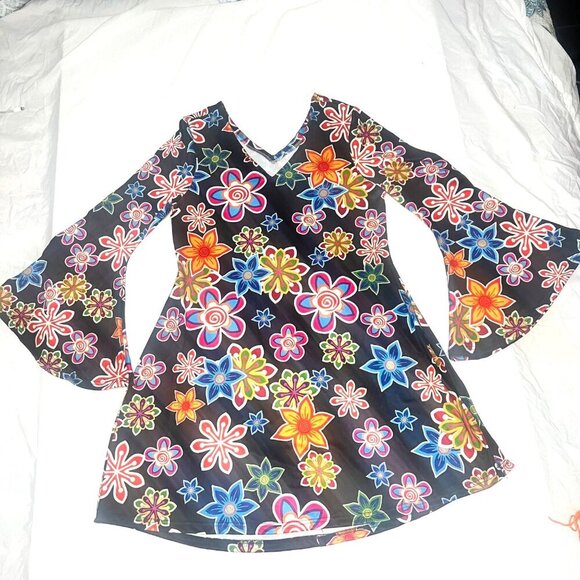 70s Floral Costume Dress Halloween Hippie Costume Size Medium - Picture 2 of 8